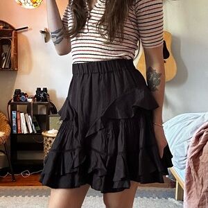 Isabel Marant Black Linen Ruffle Miniskirt - XS
